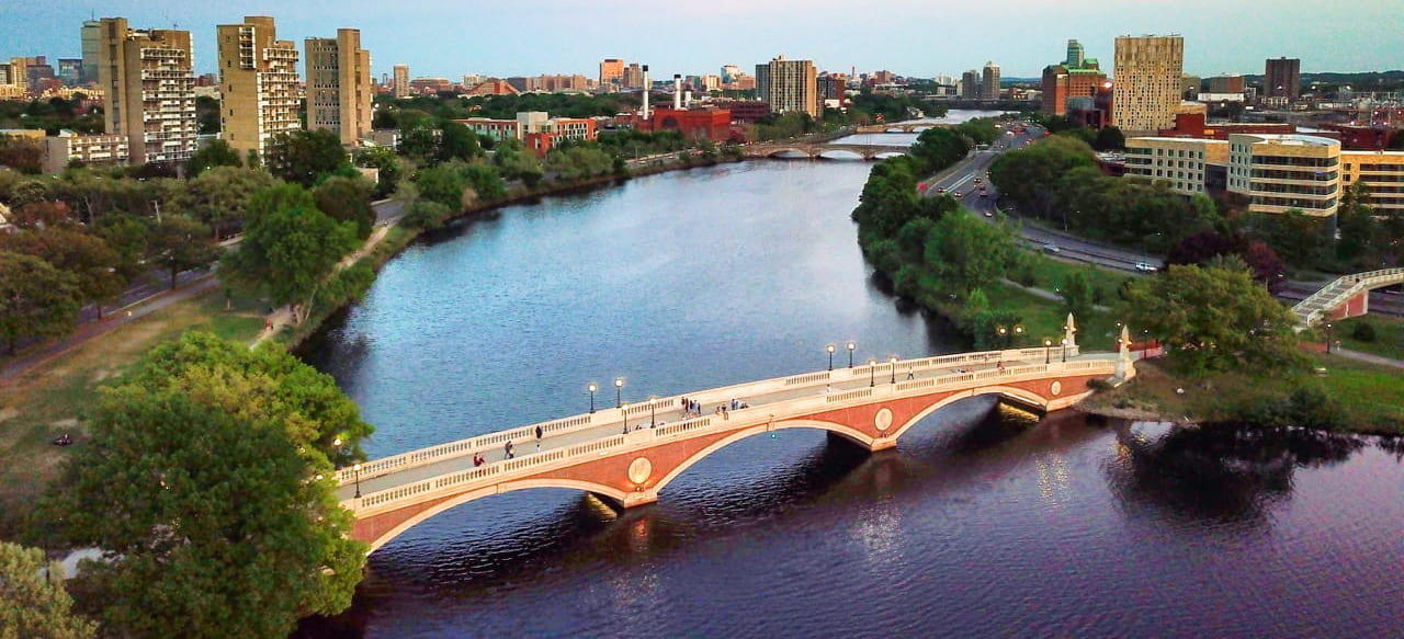 aerial view of the charles river